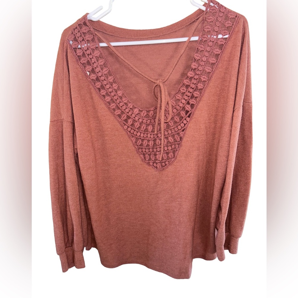 Lovely Melody Flowy so soft Tuscan orange long sleeve shirt size large